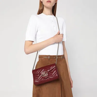 Gucci Gg Marmont Wallet Red Anchor With Chain Women In Brown