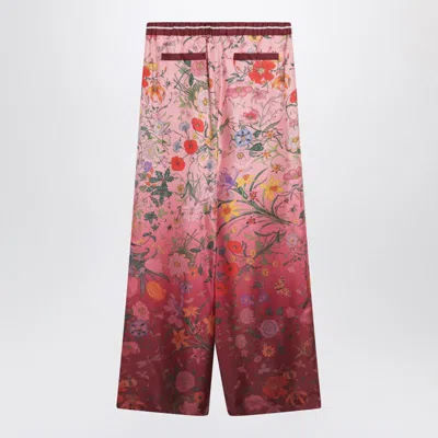 Gucci Floral Print Wide Leg Trousers With Elastic Waistband In Gold