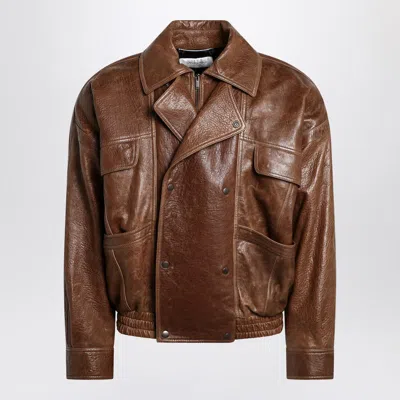 Saint Laurent Lambskin Bomber Jacket In Brown