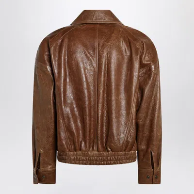 Saint Laurent Lambskin Bomber Jacket In Brown