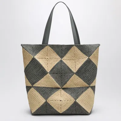 Loewe Puzzle Fold Diamond Xl Tote In Raffia In Gray
