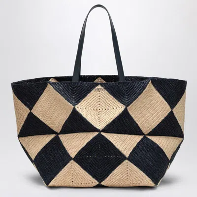 Loewe Puzzle Fold Diamond Xxl Tote In Raffia In Sand