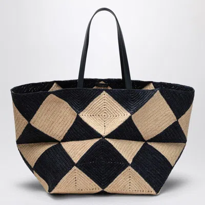 Loewe Puzzle Fold Diamond Xxl Tote In Raffia In Sand