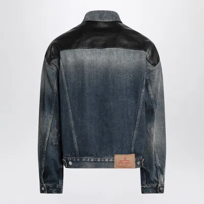 Prada Denim And Leather Jacket In Blue