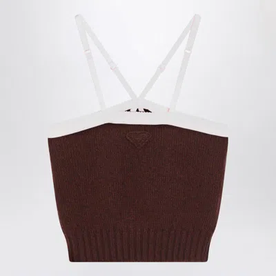 Prada Knitwear With Adjustable Straps And Contrast Trim In Brown