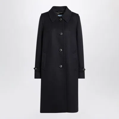 Prada Loden Leather-button Single-breasted Wool Coat In Blue