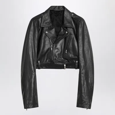 Rick Owens Mens Black Flight Cropped Leather Shearling Jacket In Black