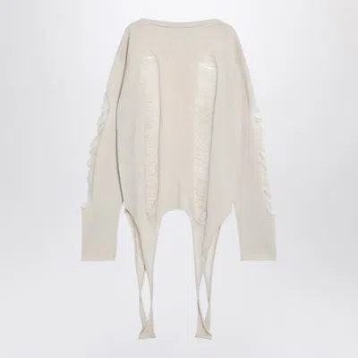 Rick Owens Torn Ivory Sweater In In White