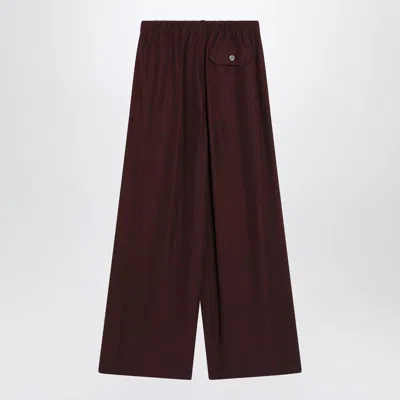 Loewe Embroidered Logo Silk Palazzo Pants In Burgundy