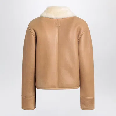 Loewe Shearling Jacket With Faux Fur Collar In Brown