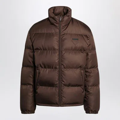 Prada Triangle Logo Down Jacket In Brown