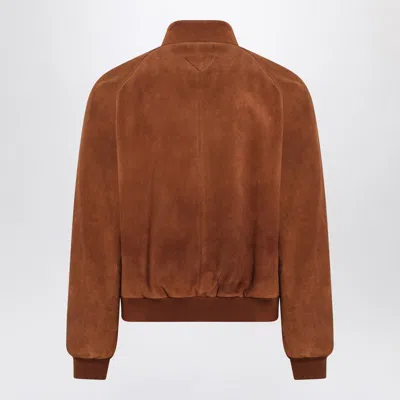 Prada Camel-coloured Suede Bomber Jacket In Multi