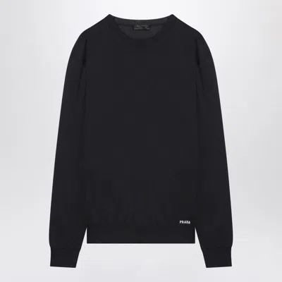 Prada Long Sleeved Crewneck Jumper In Blue