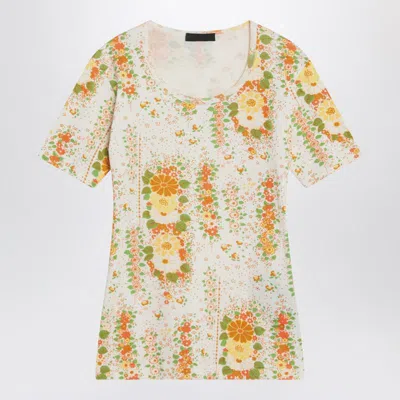 Prada Floral Pattern Cotton T-shirt In Orange