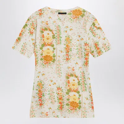 Prada Floral Pattern Cotton T-shirt In Orange
