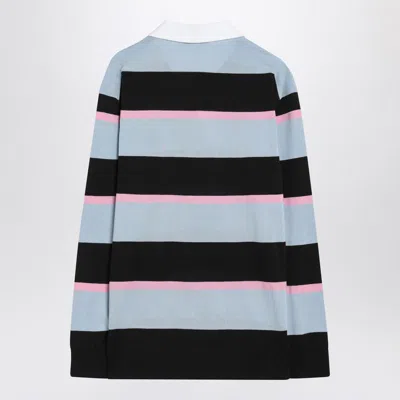 Prada Men's Striped Polo In Blue