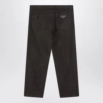Prada Vintage-effect Brown Cotton Trousers Men In Brown