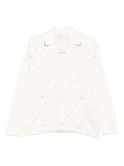 Liu •jo Delicate Laser-cut Off-white Wool Sweater In White