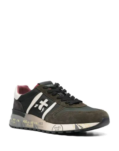 Premiata Lander Sneakers In Green Suede And Fabric In Green
