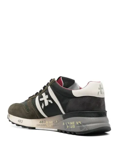 Premiata Lander Sneakers In Green Suede And Fabric In Green