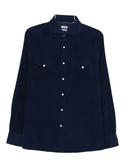 Brunello Cucinelli Men Easy Fit Western Shirt In Corduroy In Blue