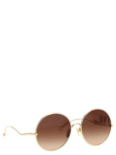 Chloé Round Frame Sunglasses Featuring Curved Temples In Brown