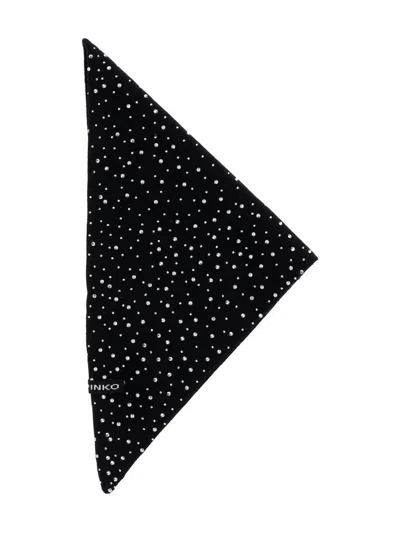 Pinko Svizzera Wool Scarf With Rhinestones In Black