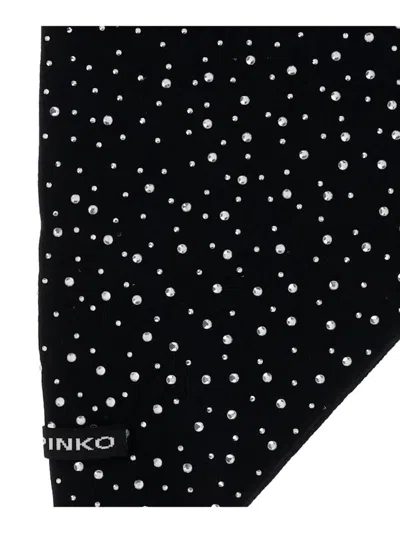 Pinko Svizzera Wool Scarf With Rhinestones In Black