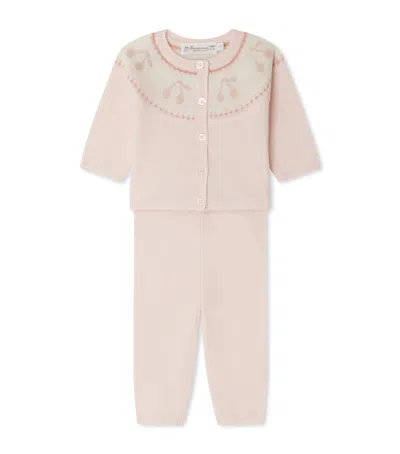 Bonpoint Wool-cashmere Jacquard Cardigan And Trousers Set In Pink
