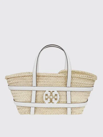 Tory Burch Small Straw Basket Tote With Dual Handles In White