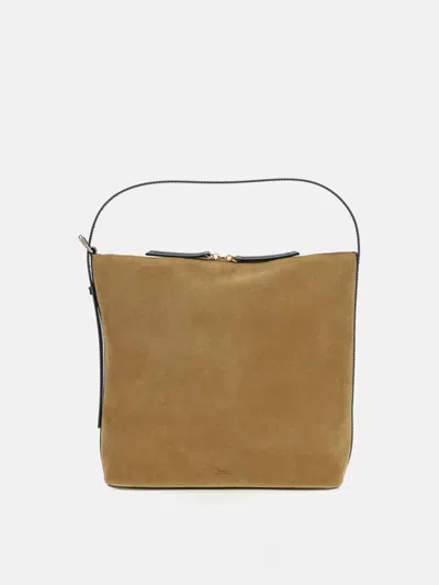 Apc A.p.c. Vera Beige Shoulder Bag With Top Handle And Zip Closure In Suede In Neutral
