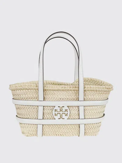 Tory Burch Small Straw Basket Tote With Dual Handles In White