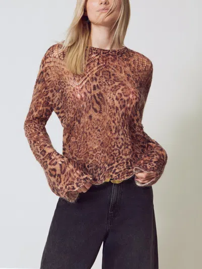 Twinset Twin-set Leopard Print Wool Sweater In Brown