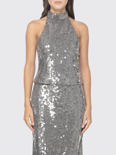 Rotate Birger Christensen Rotate Sleeveless Silver Top With All-over Paillettes In Gray