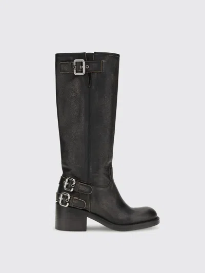 Chloé Dakota Burnished Leather Knee-high Moto Boots In Black
