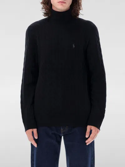 Polo Ralph Lauren Wool And Cashmere Sweater With Frontal Logo In Black
