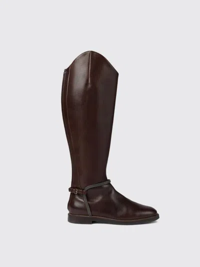 Brunello Cucinelli Classic Leather Boot With Precious Spurs In Brown