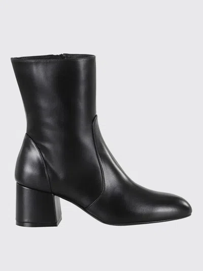 Stuart Weitzman Flareblock Leather Zip Ankle Booties In Black