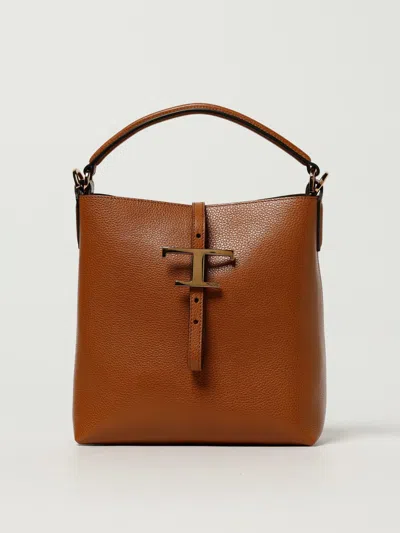 Tod's Brown Textured Leather Bucket Bag With Adjustable Strap And Gold-tone Logo In Brown