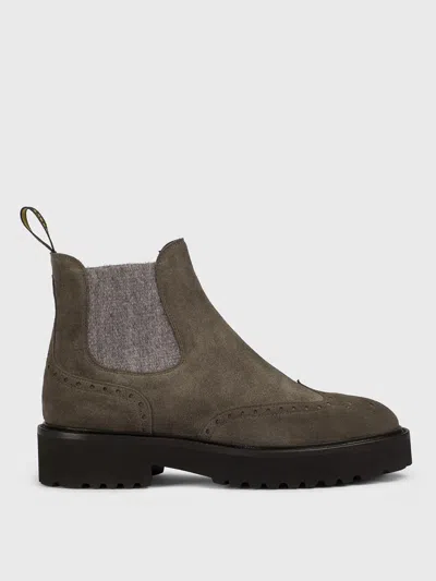 Doucal's Suede Brogue Chelsea Boots In Brown