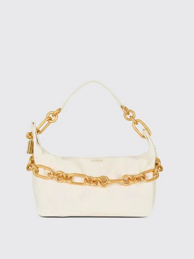 Balmain Medium Sync Bag In Calfskin Leather In White