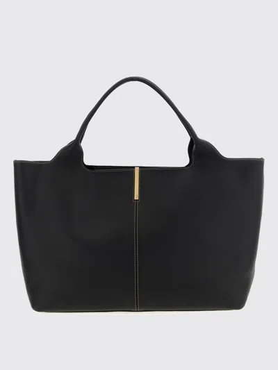 Tod's Black Tote Bag With Logo Plaque On The Front And Contrasting Stitching In Black