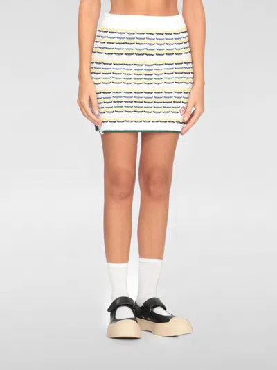 Casablanca Wool Skirt With Ribbed Hem And Side Vents In White