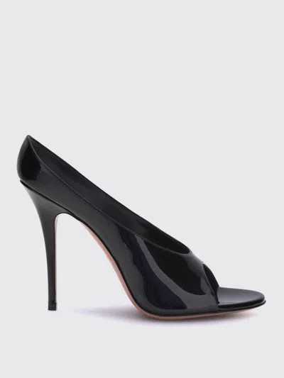 Amina Muaddi Black Calf Leather Bos Taurus Stiletto Heel Sandals In Black