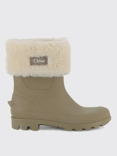 Chloé Rain Boots With Faux Shearling Cuff Kids In Green