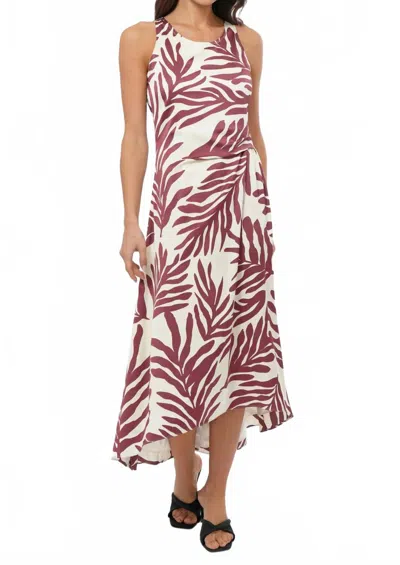 Greylin Tessie Side Tucked Midi Slip Dress In Ivory/cherry In Multi