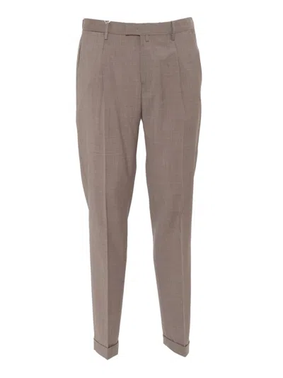 Briglia Tapered Tailored Trousers With Subtle Check Pattern In Brown