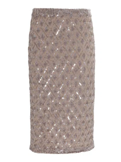 P.a.r.o.s.h Fitted Skirt With Shimmering Diamond Sequin Pattern In Neutral