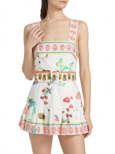 Amanda Uprichard Lena Skort Romper In Postcard Print In White