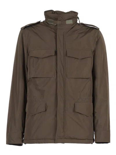 Aspesi Military-inspired Utility Jacket With Adjustable Hood In Brown